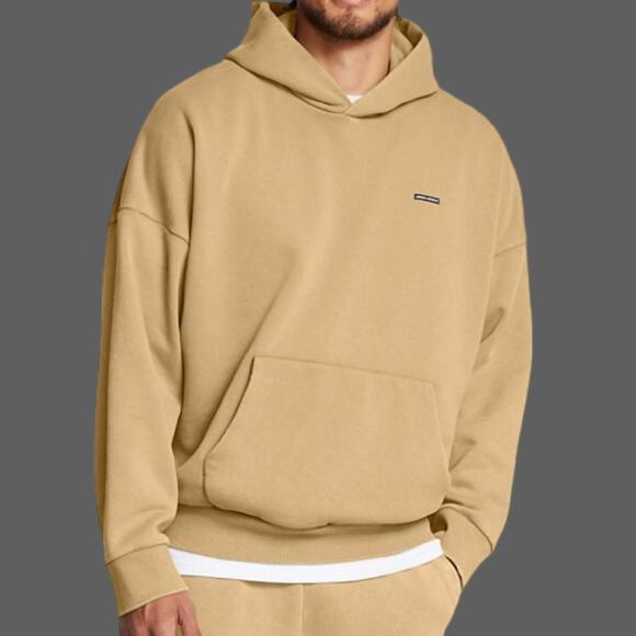 Under Armour Icon Heavyweight Fleece Wash Men's Oversized Hoodie Sz S NWT Camel - Picture 2 of 9